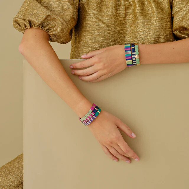 Bracelet Simone à bordeaux Colorstrass en métal émaillé encre et magenta